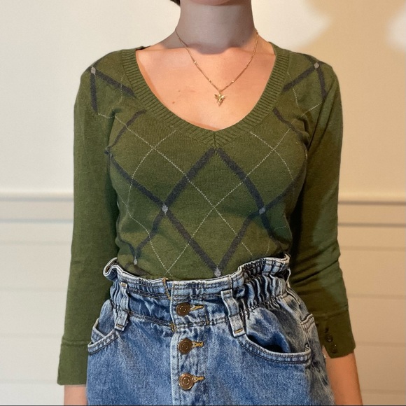 Vintage green argyle v-neck - Picture 5 of 12